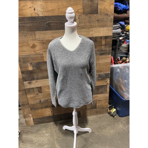 Vintage 1980s ALPS- Solid Grey- V-Neck Sweater - Size L - Picture 1 of 7